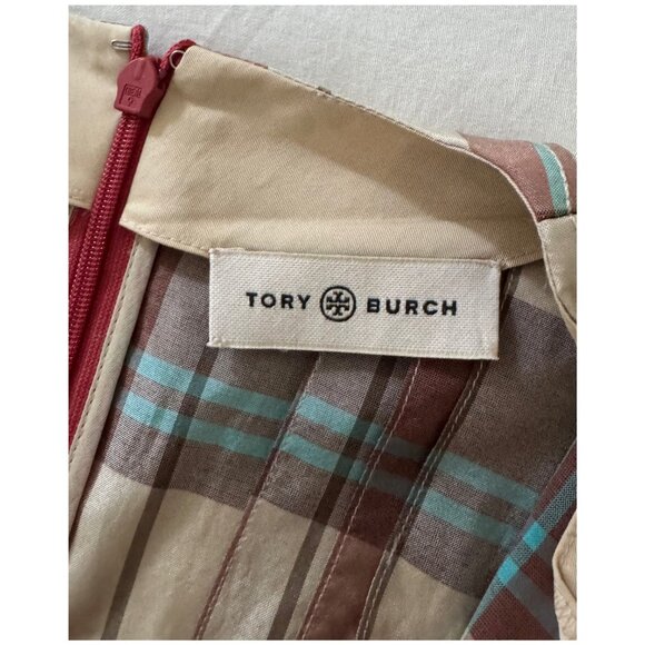 Tory Burch "Claire McCardell" Midi Dress | Size 2 | Red Madras Plaid - Picture 6 of 15
